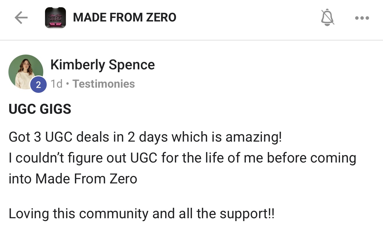 Kimberly Spence — 3 UGC deals in 2 days after joining
