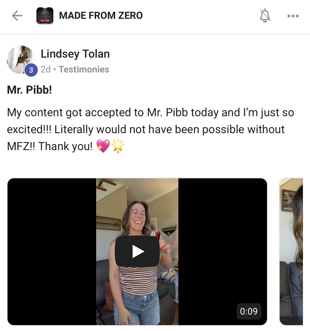 Lindsey Tolan — Content accepted by Mr. Pibb