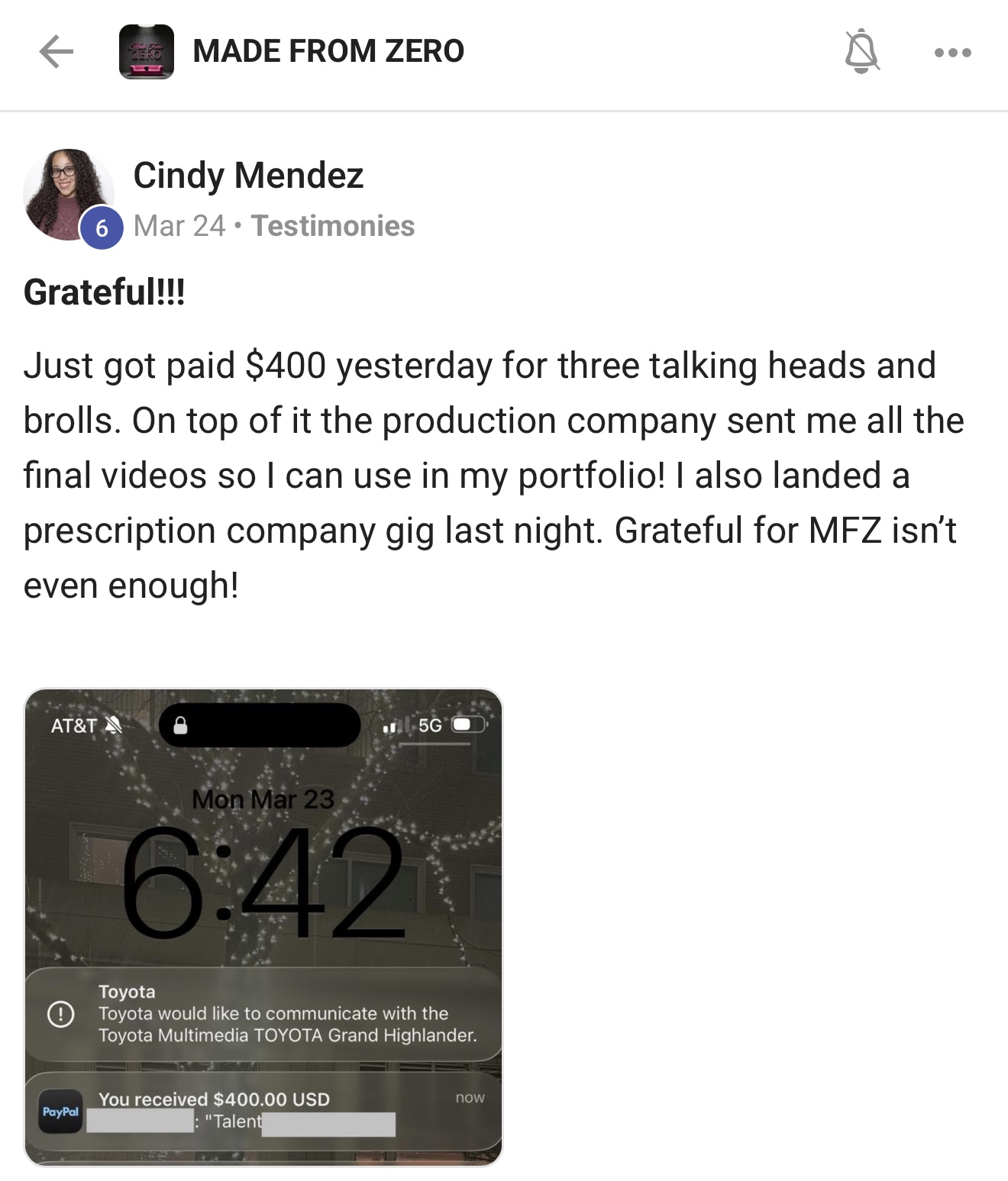 Cindy Mendez — Paid $400 for 3 videos + landed a prescription brand gig